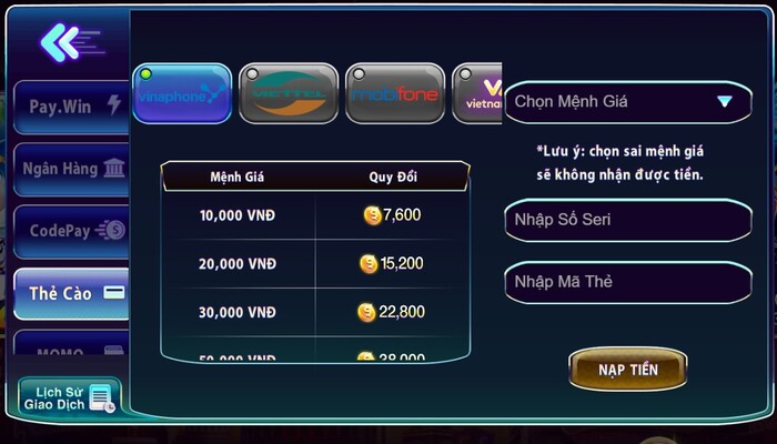 Hướng dẫn nạp rút 789club qua thẻ cào